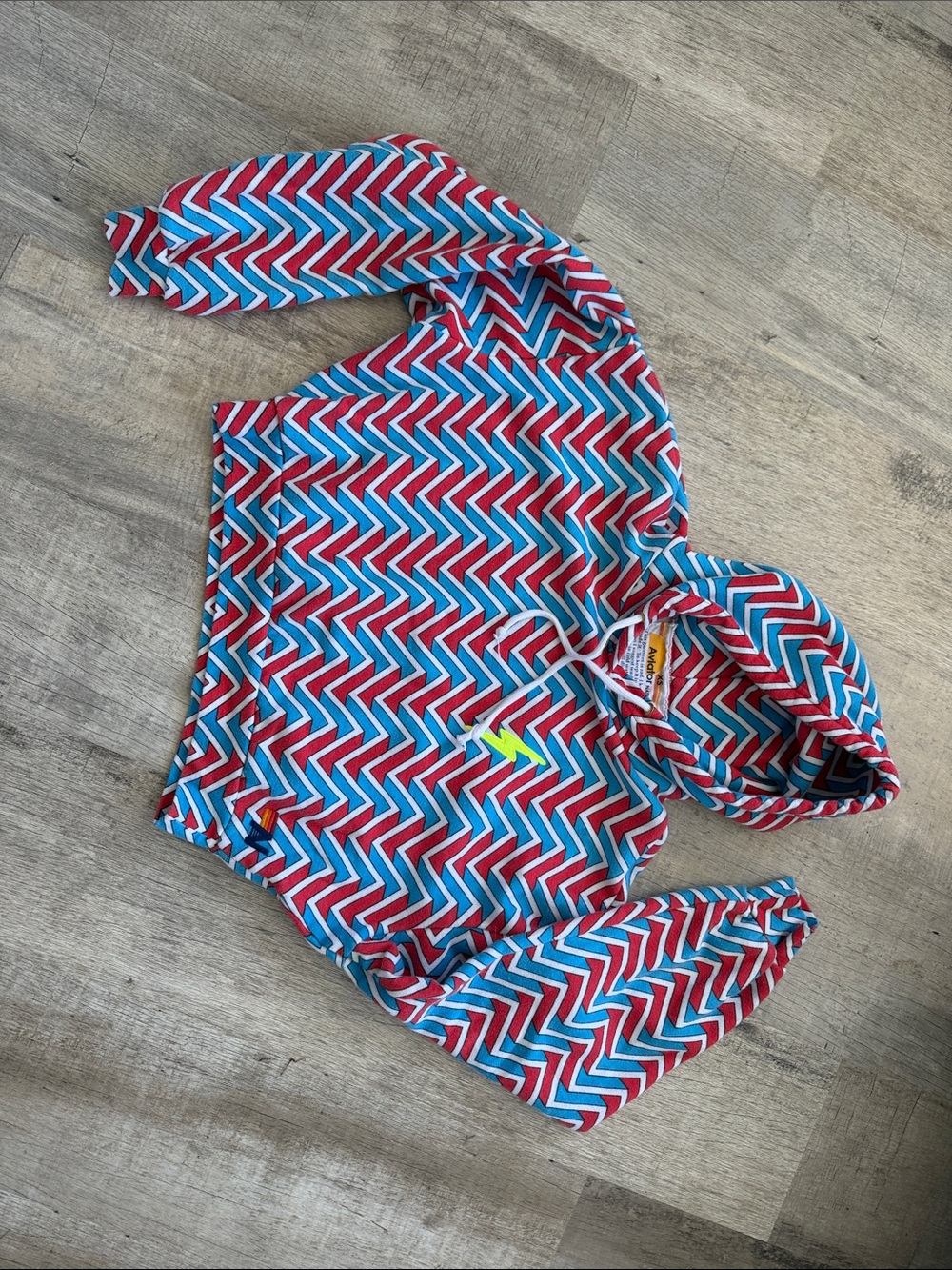 Aviator Nation Red & Blue Chevron Cropped Hoodie with Neon Accent